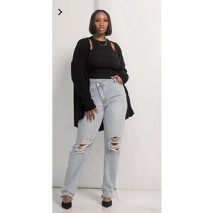 Trendy Light‎ Wash Distressed Ripped Wide Leg Jeans Women's Fashion Denim